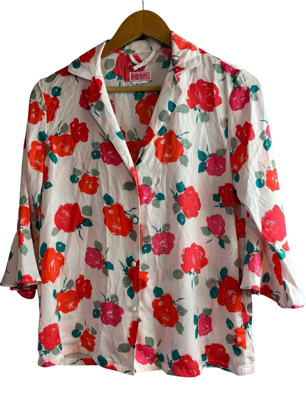Kate Spade New York Women's Pajama Top Short Sleeve Floral Button Up Size S